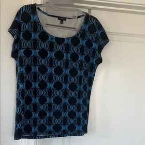 Talbots Blue and Black Geometric Short Sleeve Top